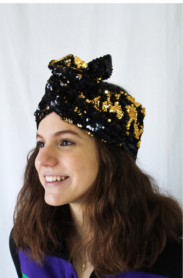 Reversible Magic Sequin Headwraps/Turbans/Headband in Black and Gold