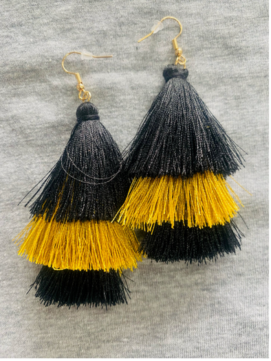 Black and Gold Tassel Earrings