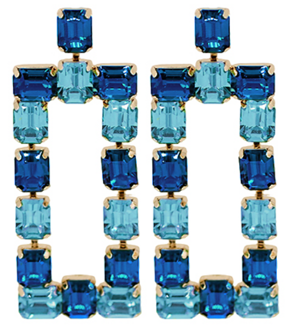 Colored Crystal Gem Rectangle Dangle Earrings