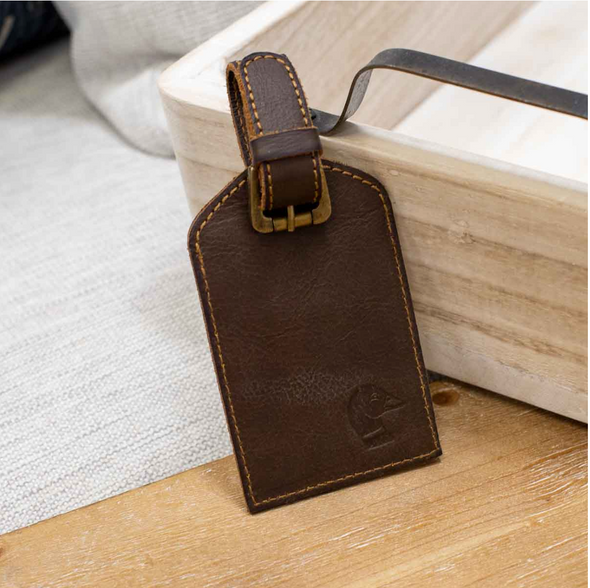 Leather Luggage Tags: Brown, Tiger, Deer, Duck, Fish , or Golf