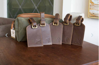 Leather Luggage Tags: Brown, Tiger, Deer, Duck, Fish , or Golf