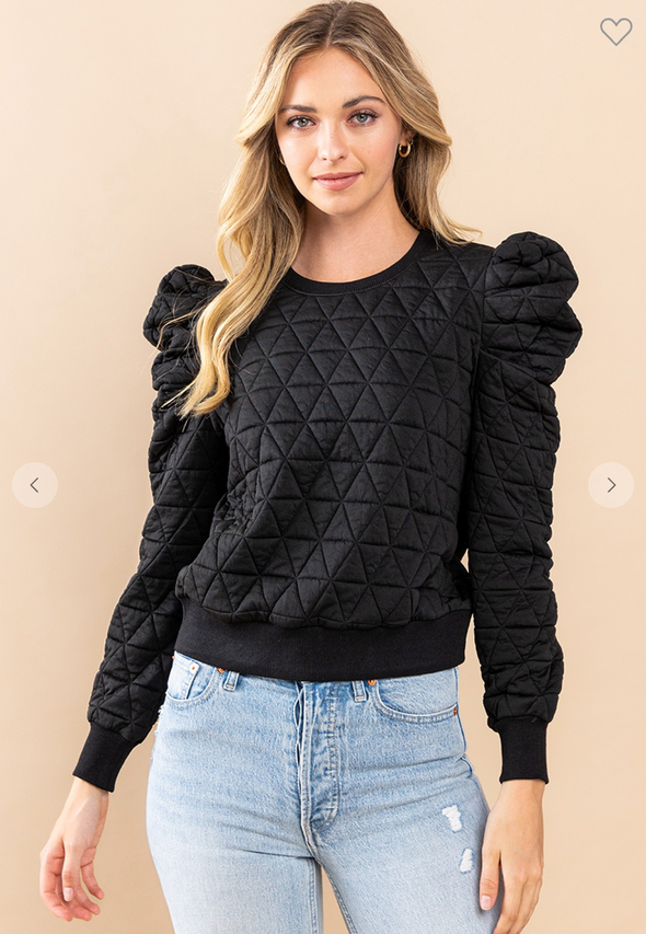 Quilted Pullover Top in Black, Cream or Chocolate