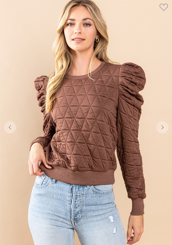Quilted Pullover Top in Black, Cream or Chocolate