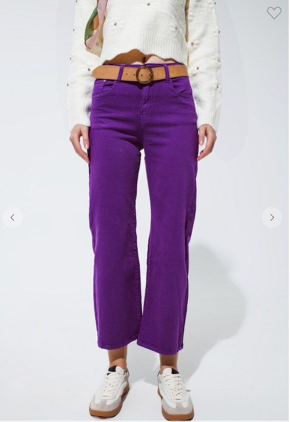 Cropped Wide Leg Purple Jeans