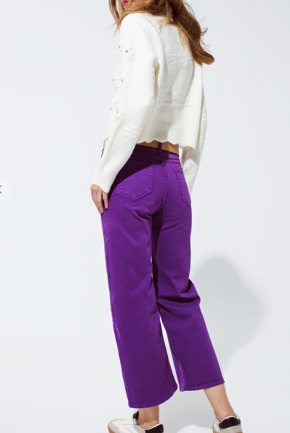 Cropped Wide Leg Purple Jeans