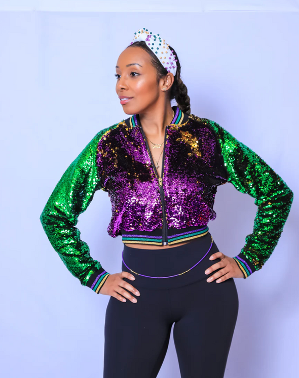 Sequin Jacket Purple, Green, and Gold Cropped Adult Classic