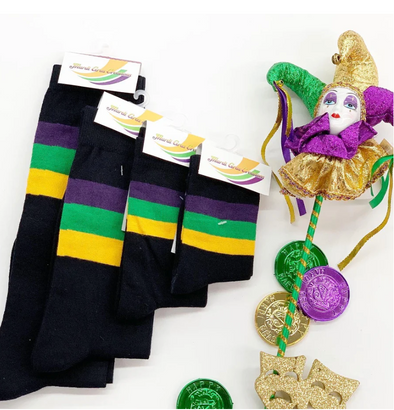 Black Socks with Purple Green and Gold Kids Regular