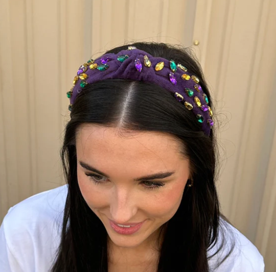 Mardi Gras Headband with Jewels in White, Black, Dark Purple, or Lavender
