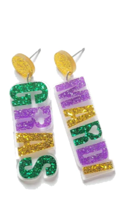 Acrylic Mardi Gras Earrings