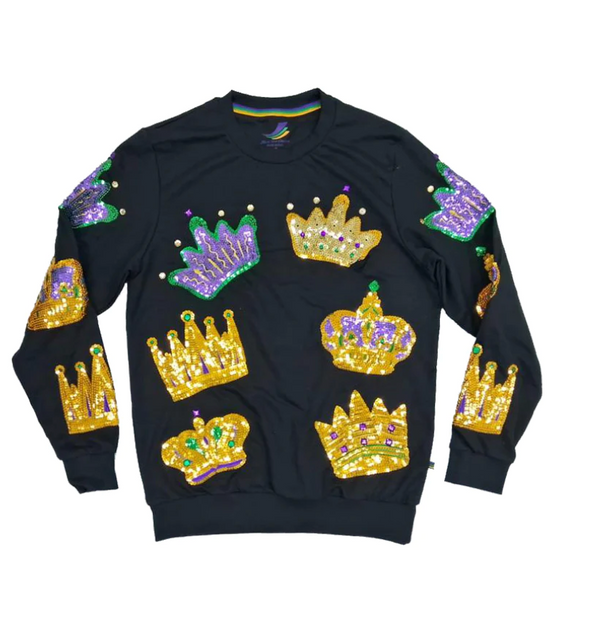 Mardi Gras French Terry Adult Applique Crown Pullover