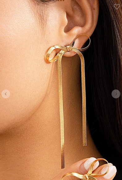 Bow Drop Gold Earrings