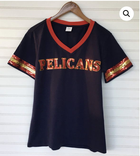 Pelican Sequin Blue V Neck Top (S-XXL)