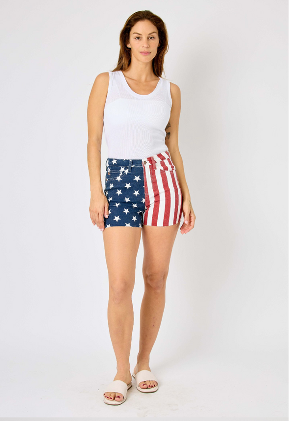 Judy Blue High Waist American Flag Fray Hem Shorts
