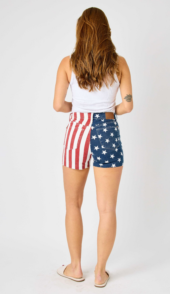 Judy Blue High Waist American Flag Fray Hem Shorts