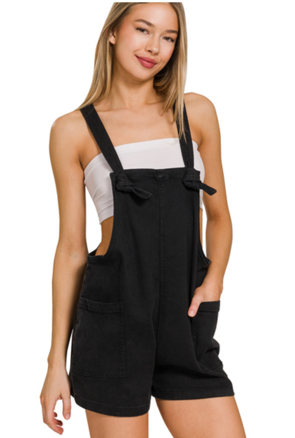 Washed Knot Strap Rompers in Black, Ocean Blue, Pink or White