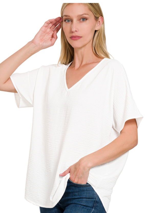 Woven Airflow V Neck Short Sleeve Top In 15 Colors