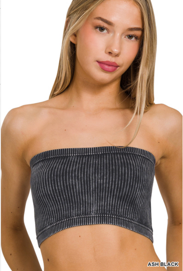 Washed Ribbed Seamless Tube Top In 8 Colors
