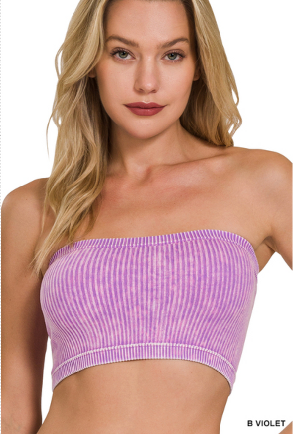 Washed Ribbed Seamless Tube Top In 8 Colors