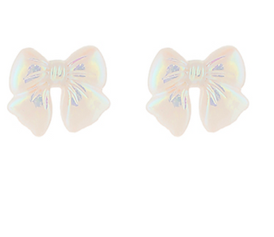 Metallic Stud White Bow Earrings