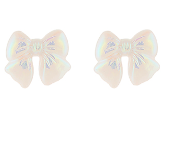 Metallic Stud White Bow Earrings