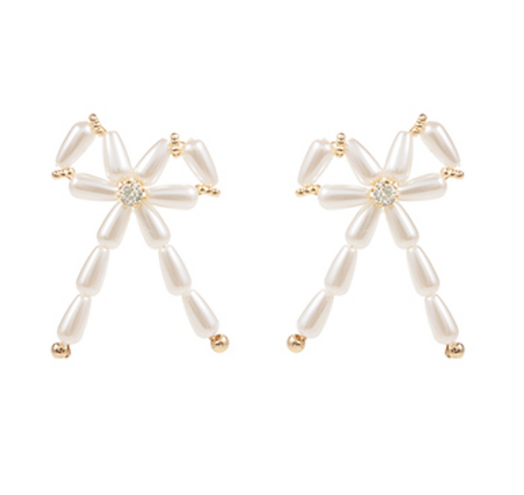 Pearl Bow Earrings with Gold Detailing