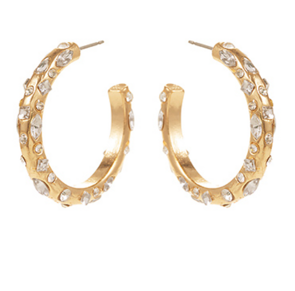 Hoop It Up Gold Rhinestone Earrings in Small or Large