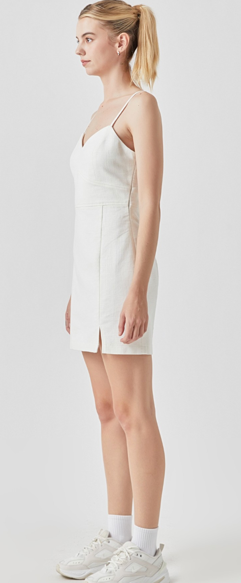 Double Elastic Strap Linen Mini Dress Ivory