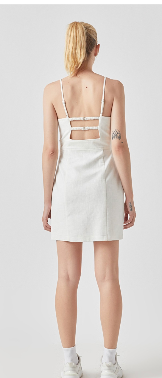 Double Elastic Strap Linen Mini Dress Ivory