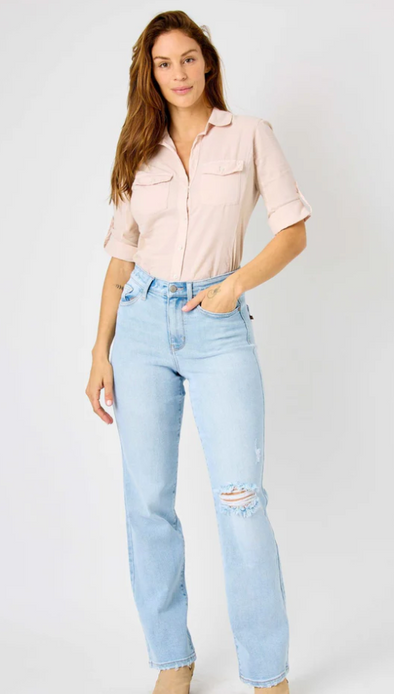 Judy Blue High Waisted & Back Ripped 90s Straight Jeans