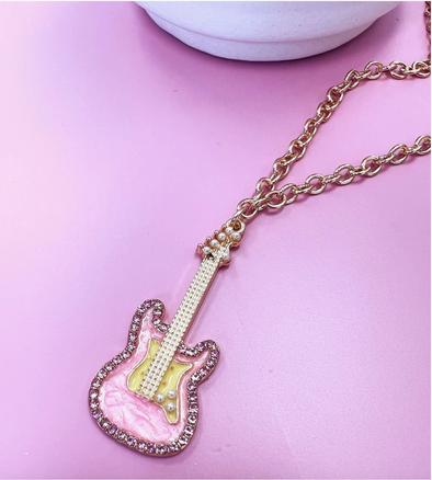 Acrylic Pink Guitar Necklace