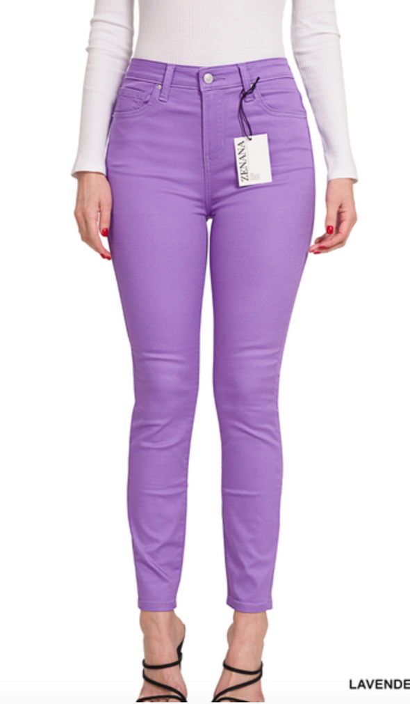High Rise Skinny Lavender Color Denim Pants