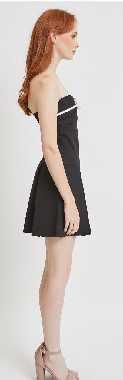 Black Bow Dress with Pleated Skirt Detail