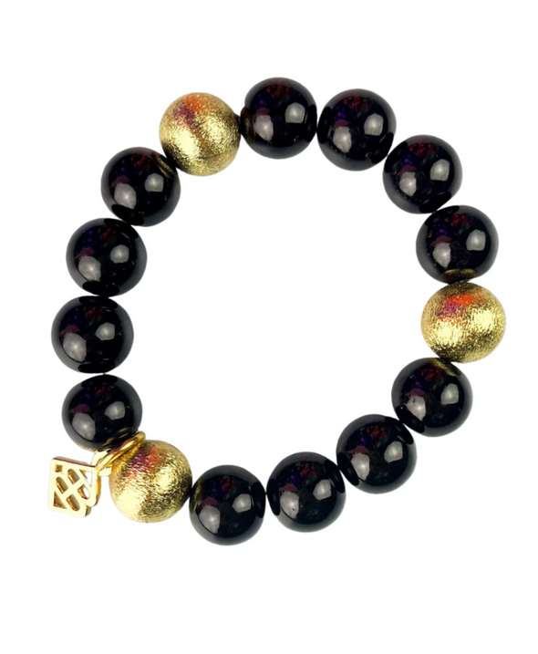 Brianna Cannon Brianna Beaded Bracelet in Black, Gold, Purple and White