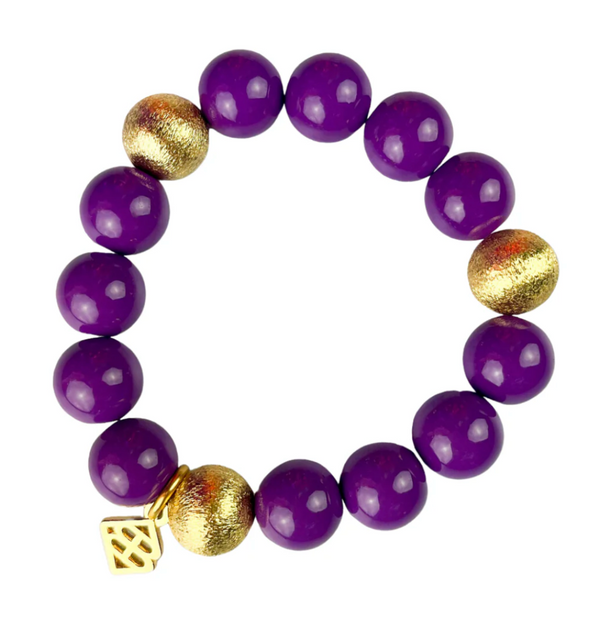 Brianna Cannon Brianna Beaded Bracelet in Black, Gold, Purple and White