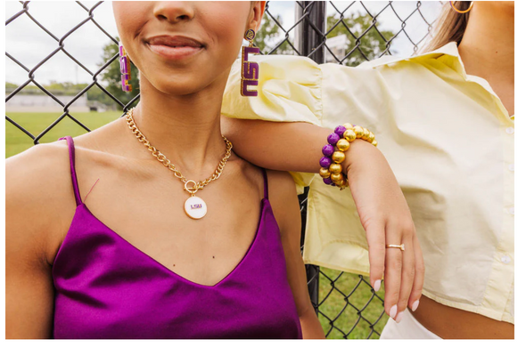 Brianna Cannon Brianna Beaded Bracelet in Black, Gold, Purple and White