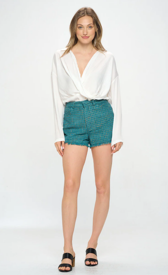 Teal Tweed Shorts