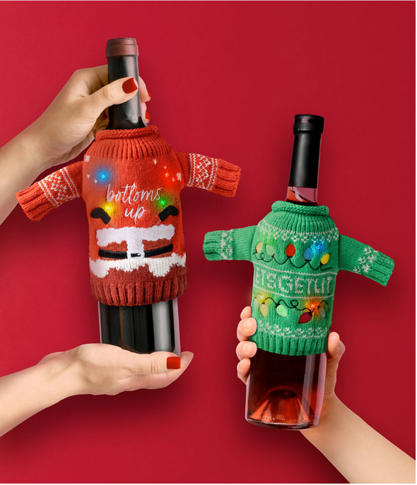 Uncle Bob's Light Up Wine & Bottle Sweater In 4 Options
