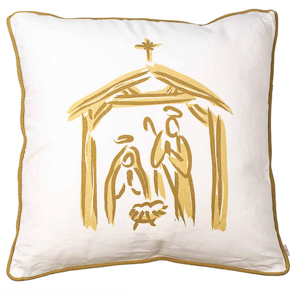 White And Gold Nativity Pillow