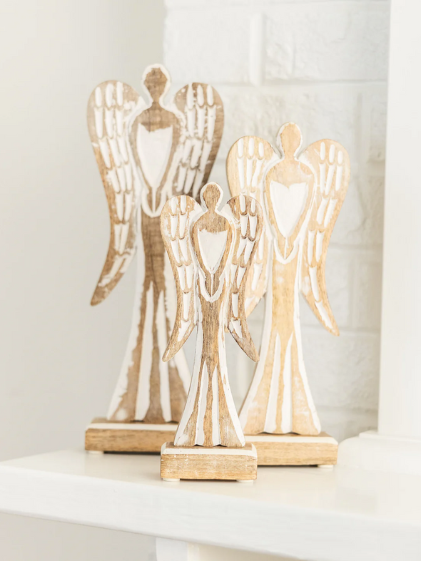 Feathered Wood Angels In 3 Sizes