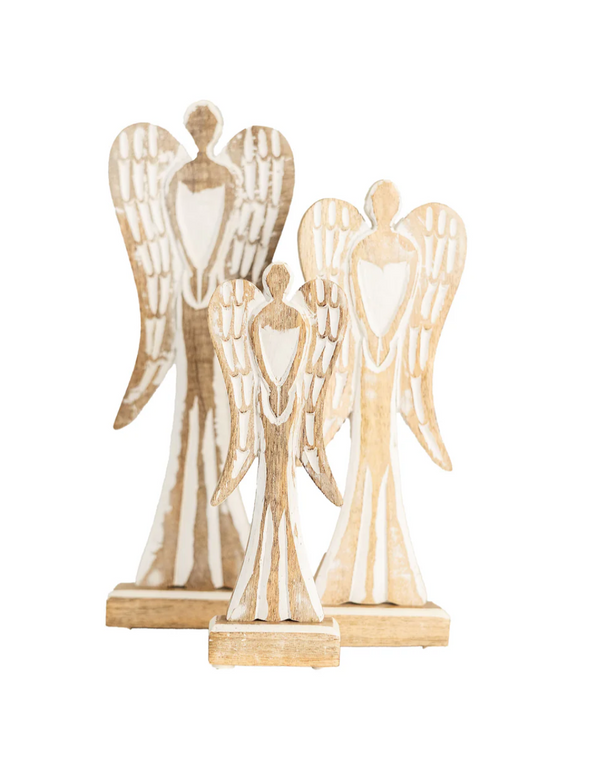 Feathered Wood Angels In 3 Sizes