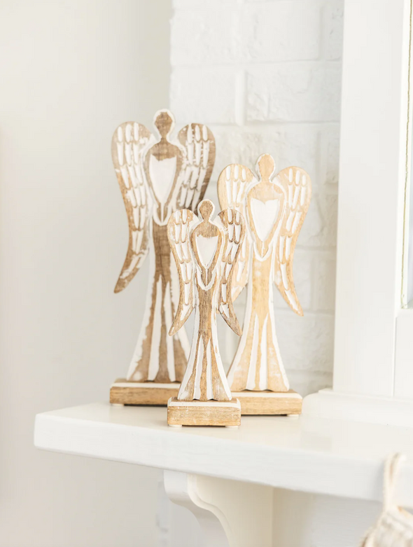 Feathered Wood Angels In 3 Sizes