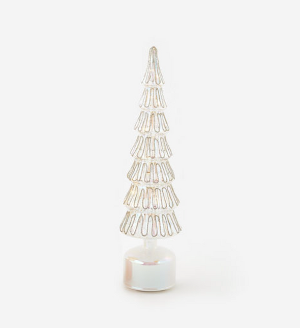 Revolving Lighted Glass Tree In Gold Or Silver