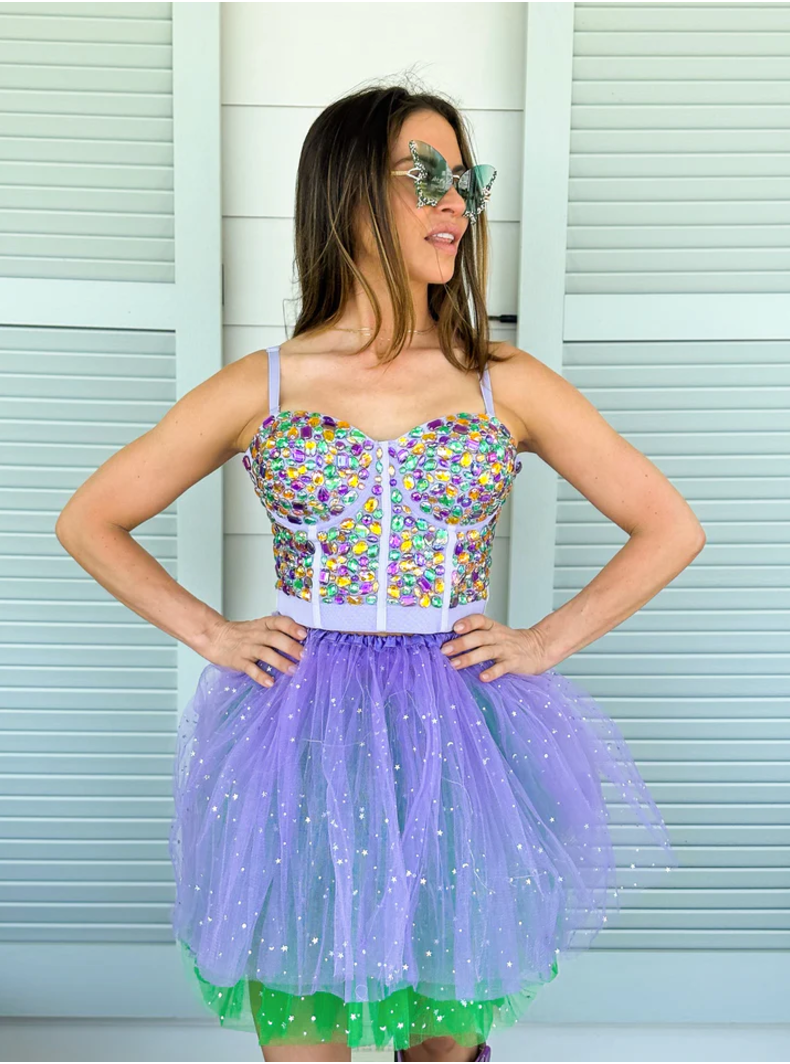 Mardi Gras Rhinestone Bustier In Lavender Or Black – NOLA BOO Mardi Gras Rhinestone Bustier In Lavender Or Black – NOLA BOO