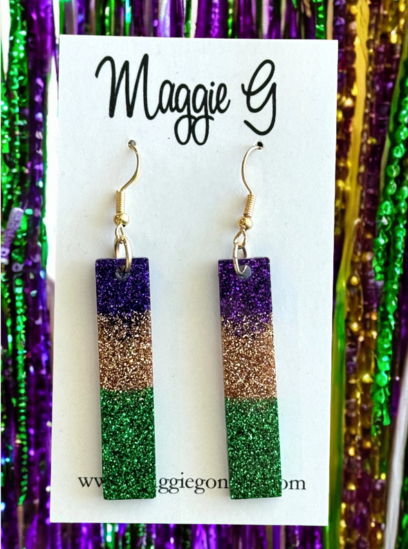 Acrylic Mardi Gras Colored Stick Earrings
