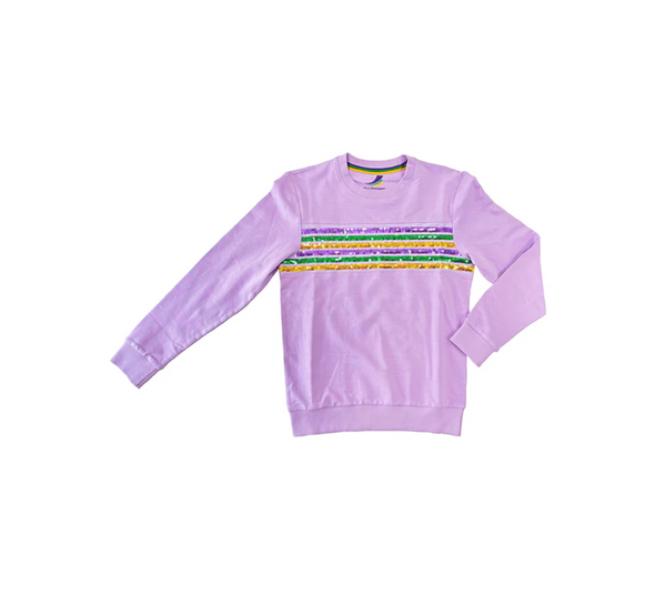 Youth Sequin Stripes French Terry Lavender Long Sleeve