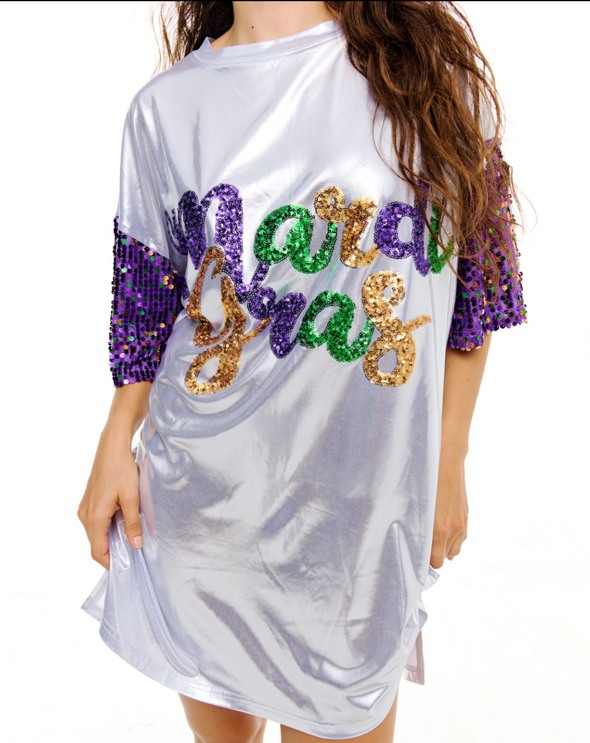 Metallic Mardi Gras Sequin T Shirt Dress