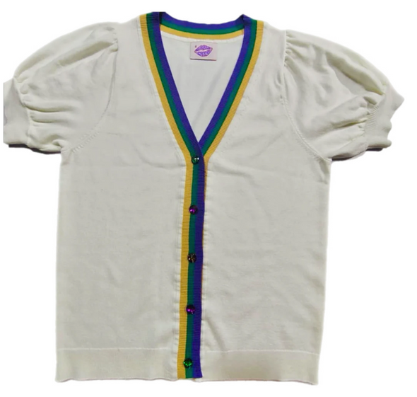 Short Sleeve Mardi Gras Cardigan (XS-XL)
