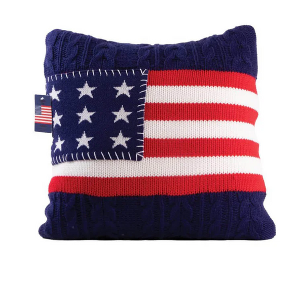 USA Flag Sweater Pillow In Navy Or Cream