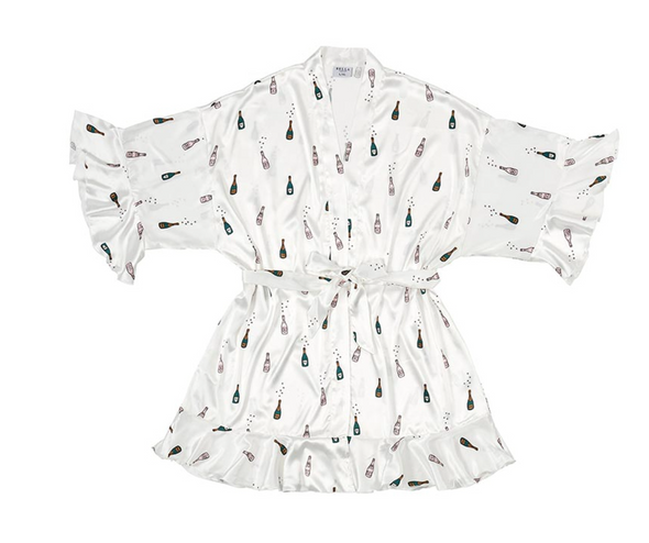 Ruffled Satin Champagne Bottles Robe