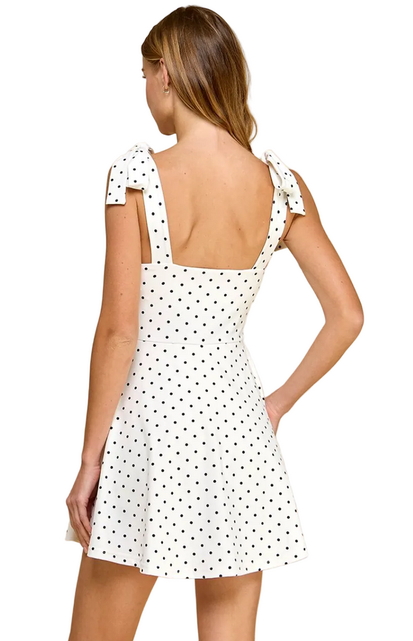 Polka Dotted Fit And Flare Athletic Dress In 2 Colors YELLOW/BLUE / L